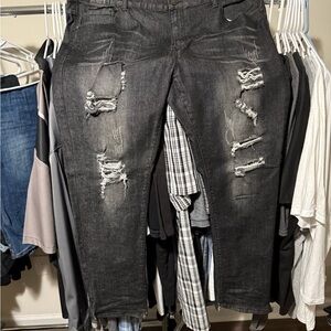 Men's Black Distressed Skinny Jeans 42